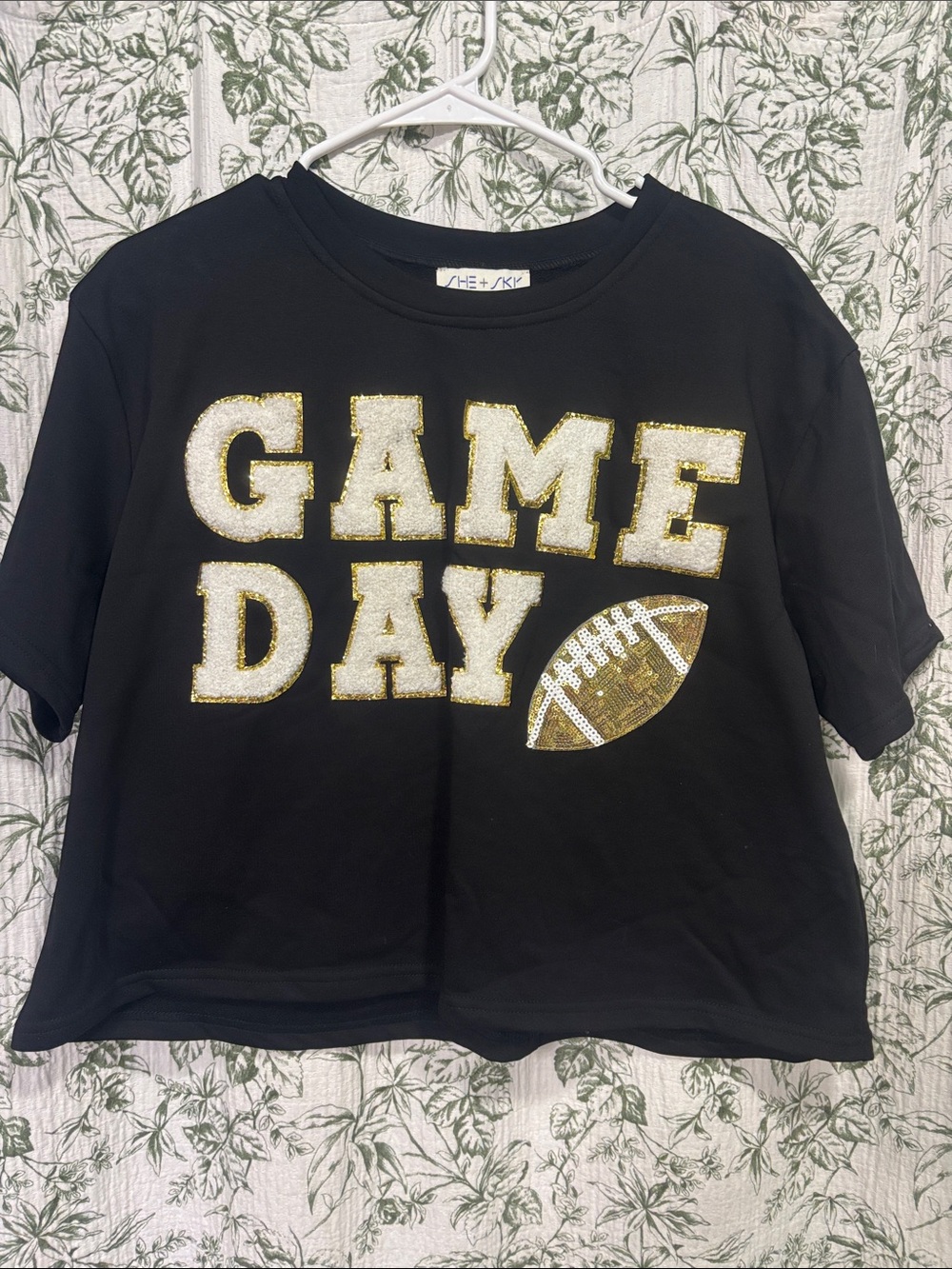 Black "GAME DAY" Sequin Football Tee - Unbranded